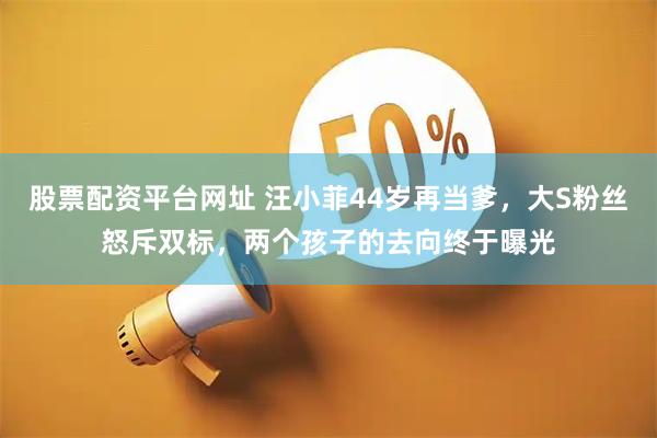 股票配资平台网址 汪小菲44岁再当爹，大S粉丝怒斥双标，两个孩子的去向终于曝光